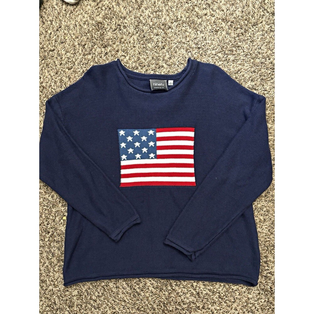 Ninety Clothing Co Knit American Flag Crew Neck Pullover Sweater Women’s M